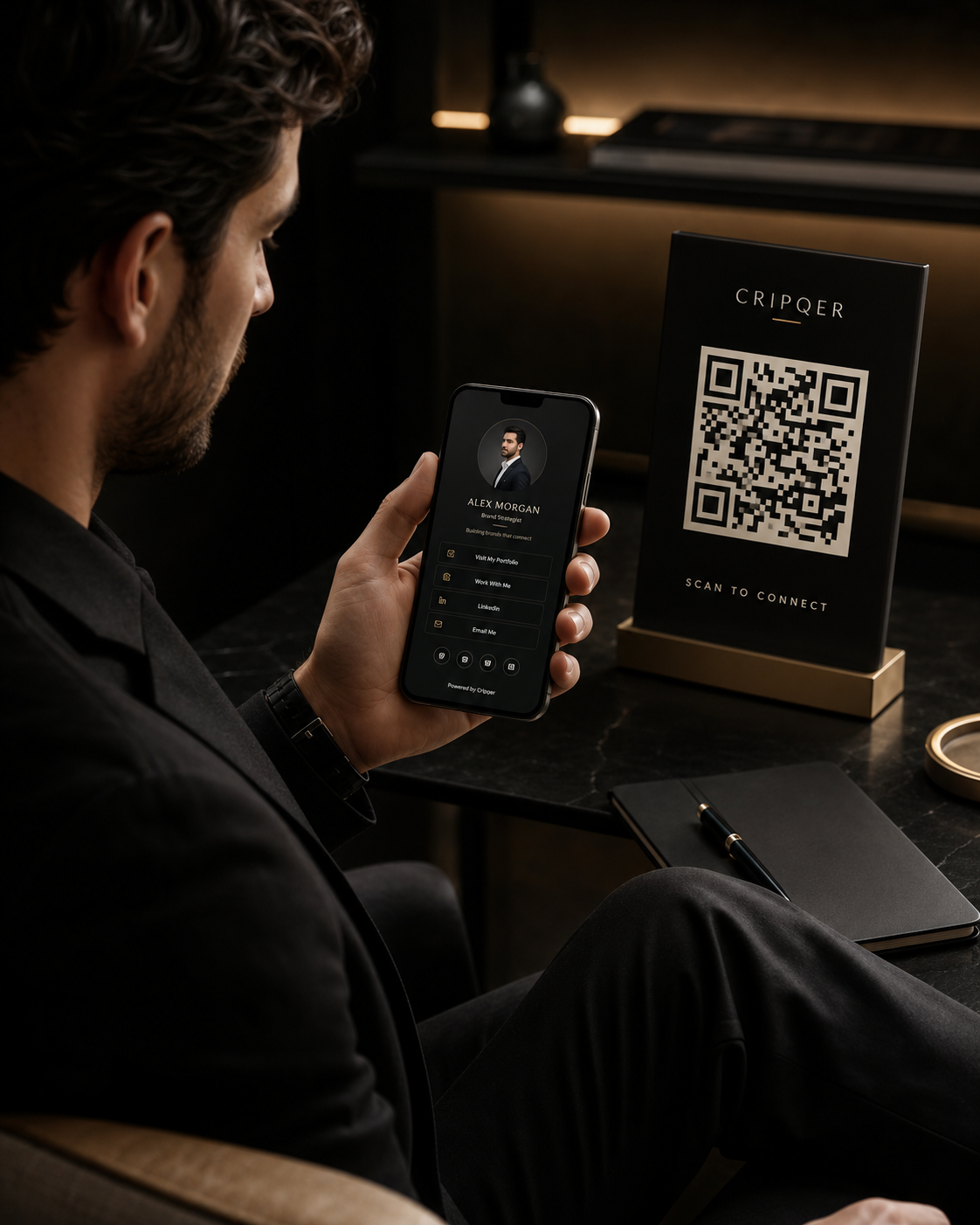 Persona escaneando un QR que abre una experiencia Cripqer